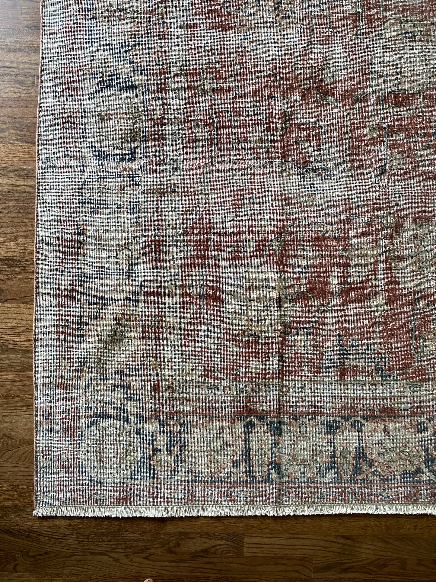 Vintage Turkish Wool Area Rug 8’x10’6" – Hand-Knotted Muted Red Floral Rug | Valerie