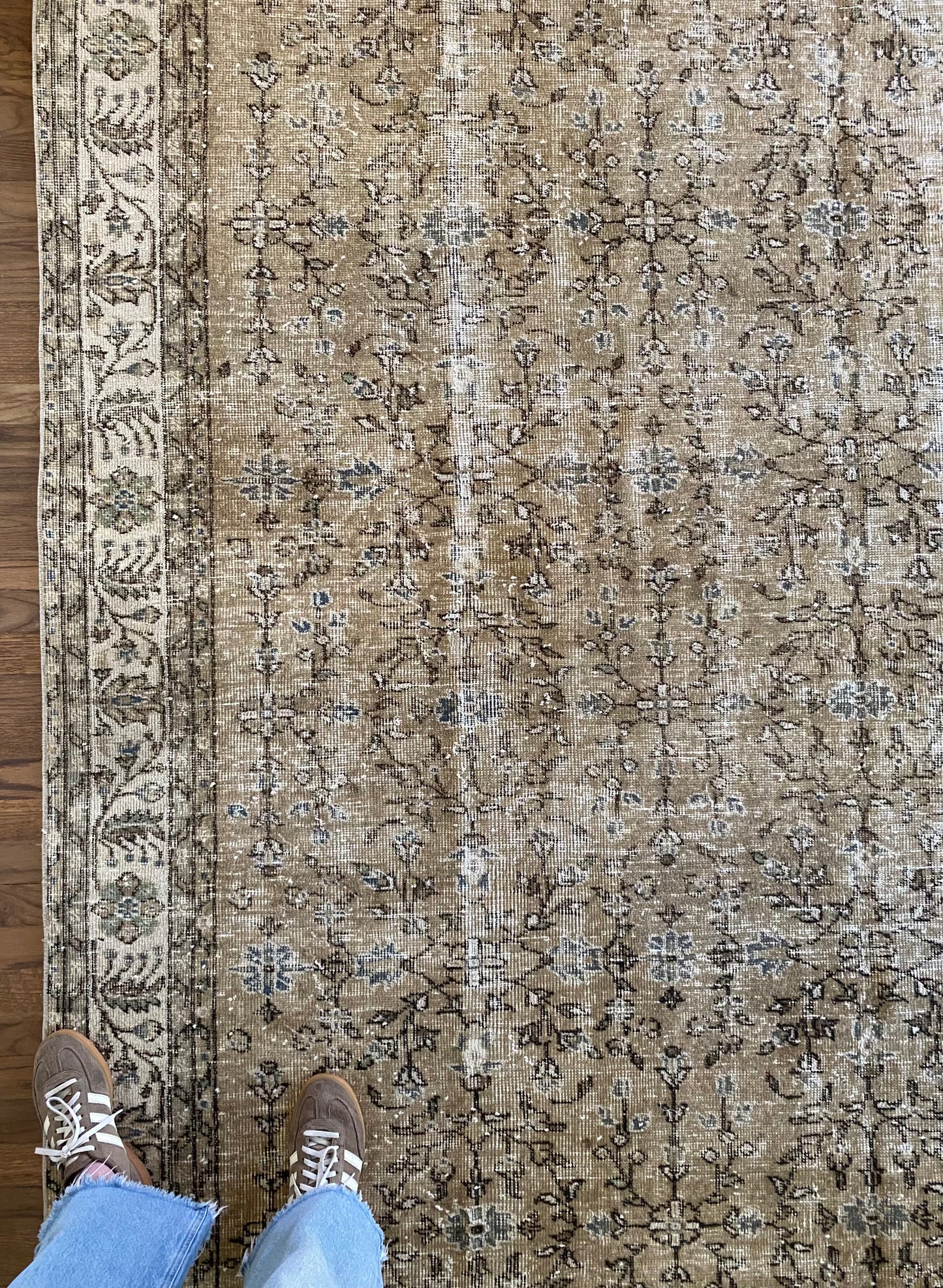 Vintage Turkish Wool Area Rug 7’9”x10’9.5” – Hand-Knotted Neutral Allover Pattern Rug | Hannah