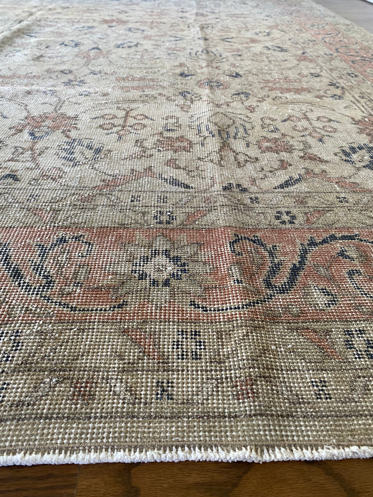 Vintage Turkish Wool Area Rug 8’3”x10’1" – Hand-Knotted Muted Terracotta Floral Rug | Lillian