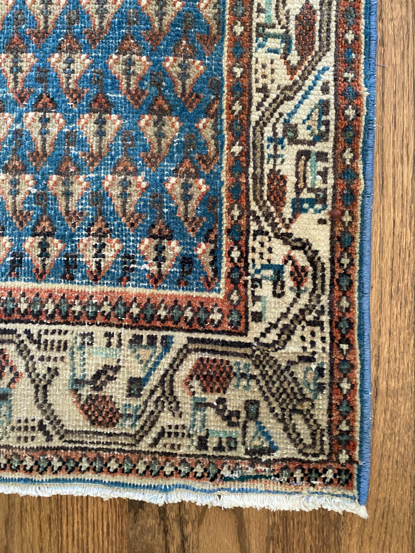 Vintage Persian Wool Rug 2’0.75"x3’9" – Hand-Knotted Blue Boteh Scatter Rug | Molly