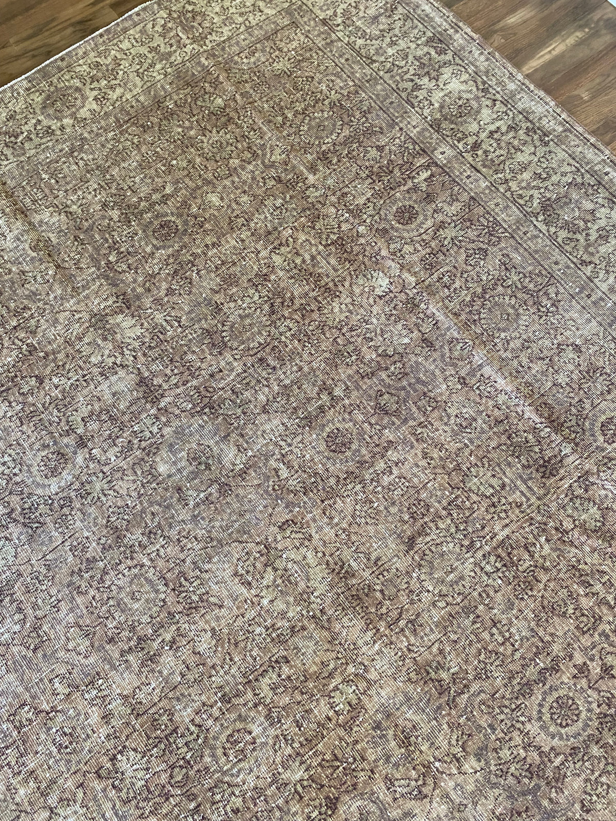 Vintage Turkish Wool Area Rug 8’x10’6" – Hand-Knotted Clay Floral Rug | Monica