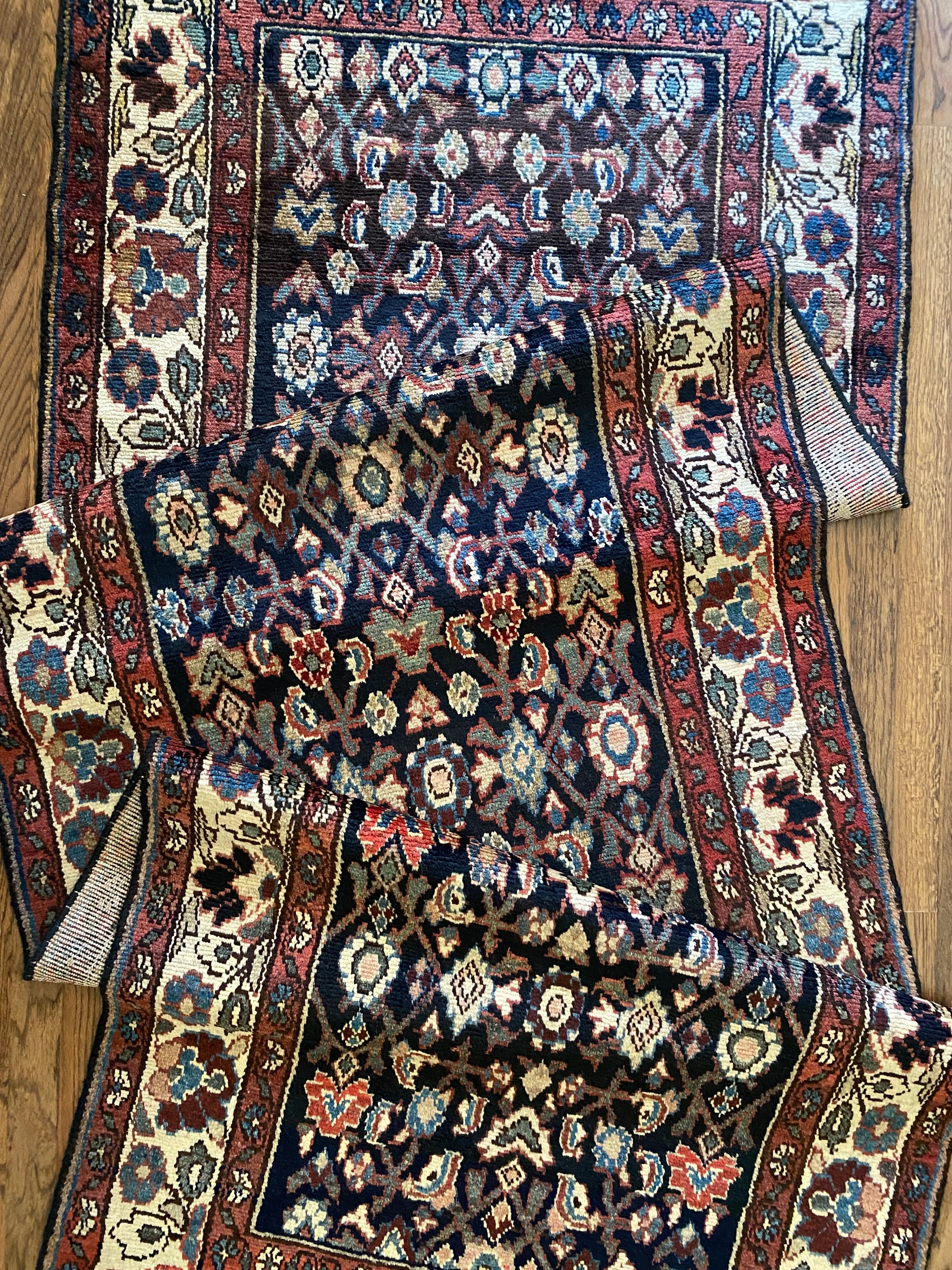 Vintage Malayer runner rug 3x10 moody dark palette