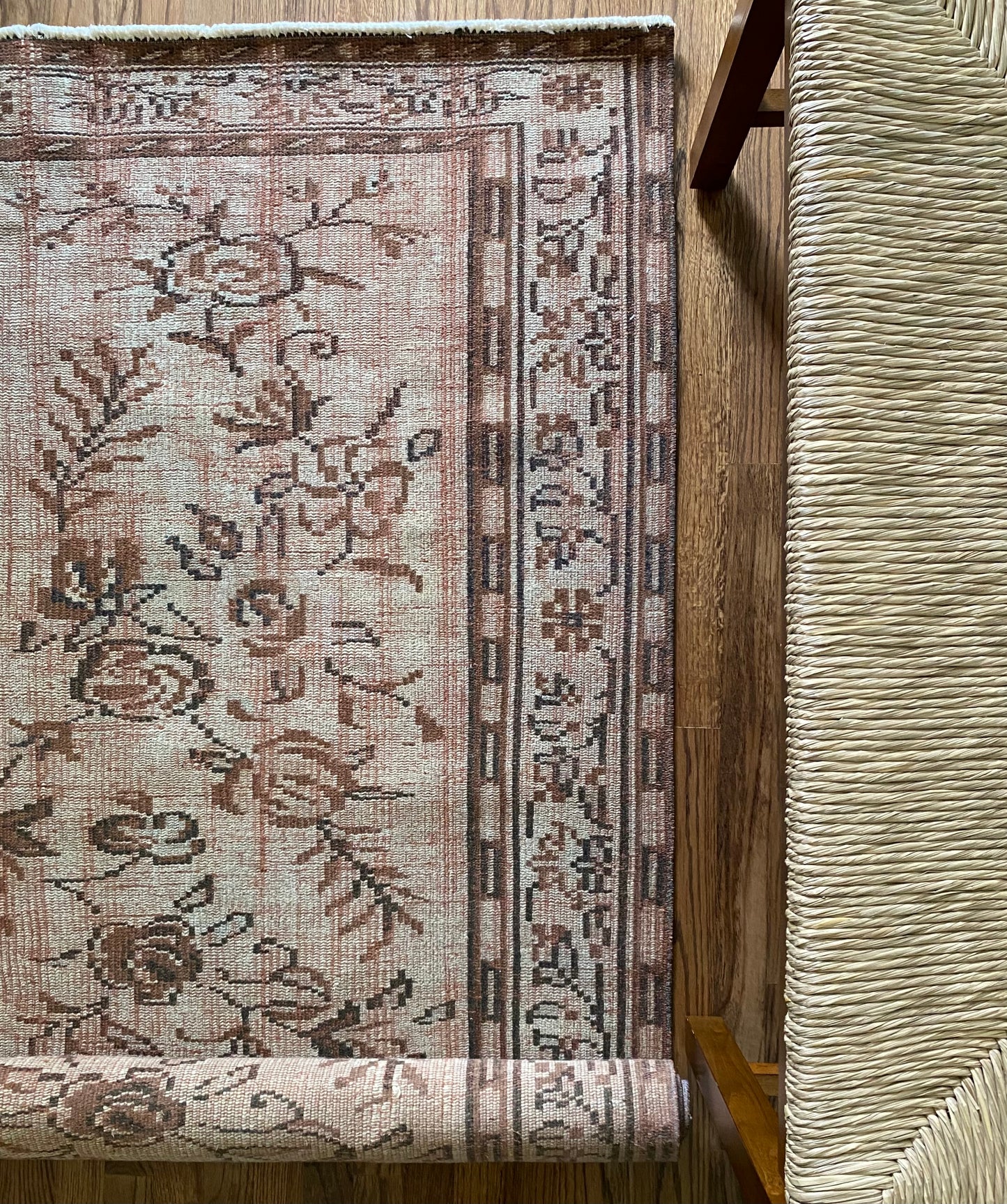 Vintage Turkish Wool Rug 5'x8' – Hand-Knotted Neutral Floral Scatter Rug | Gwen