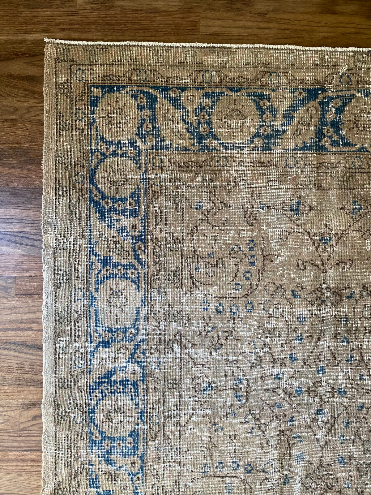 Vintage Turkish Wool Area Rug 9’7”x13’– Hand-Knotted Neutral and Blue Rug | Penny