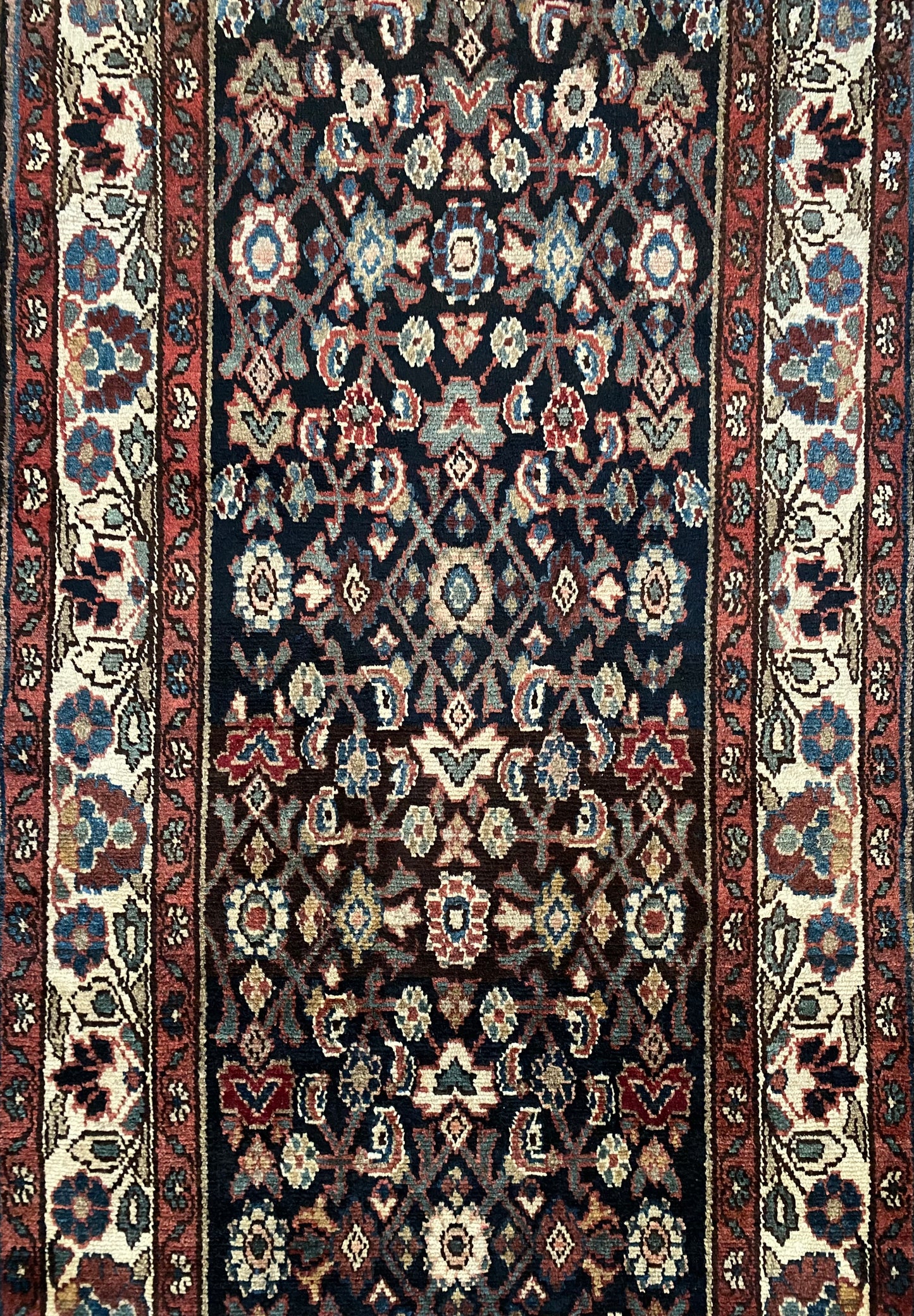 Vintage Malayer Wool Runner 3’4"x10’1" – Hand-Knotted Moody Navy Runner | Marci