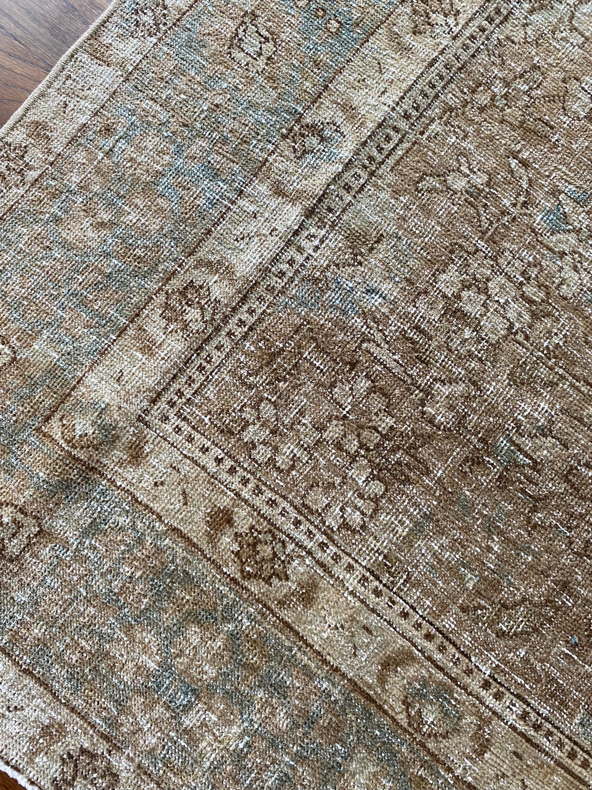 Neutral Persian Tabriz rug 4x6 intricate pattern detail