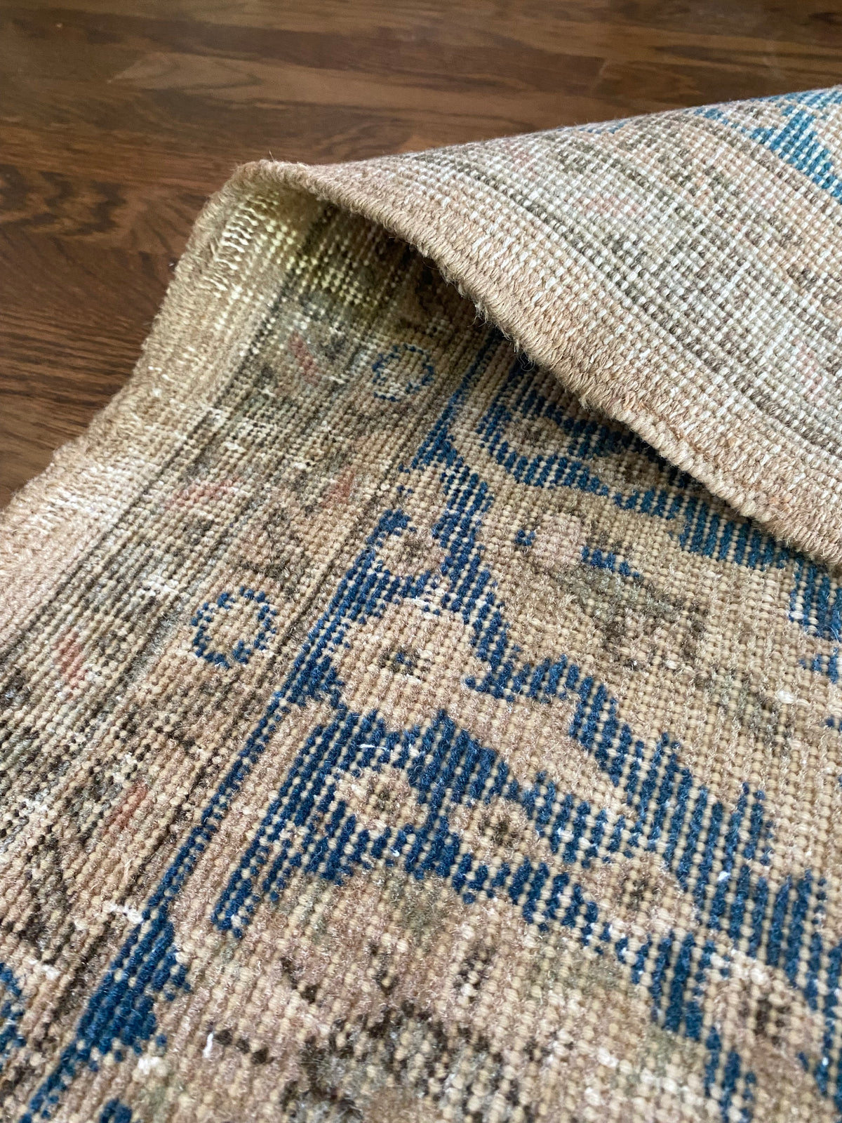 Vintage Turkish Wool Area Rug 9’7”x13’– Hand-Knotted Neutral and Blue Rug | Penny