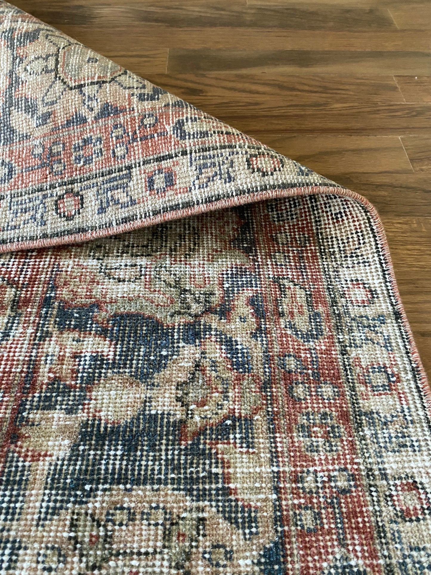 Vintage Turkish Wool Area Rug 8’x10’6" – Hand-Knotted Muted Red Floral Rug | Valerie