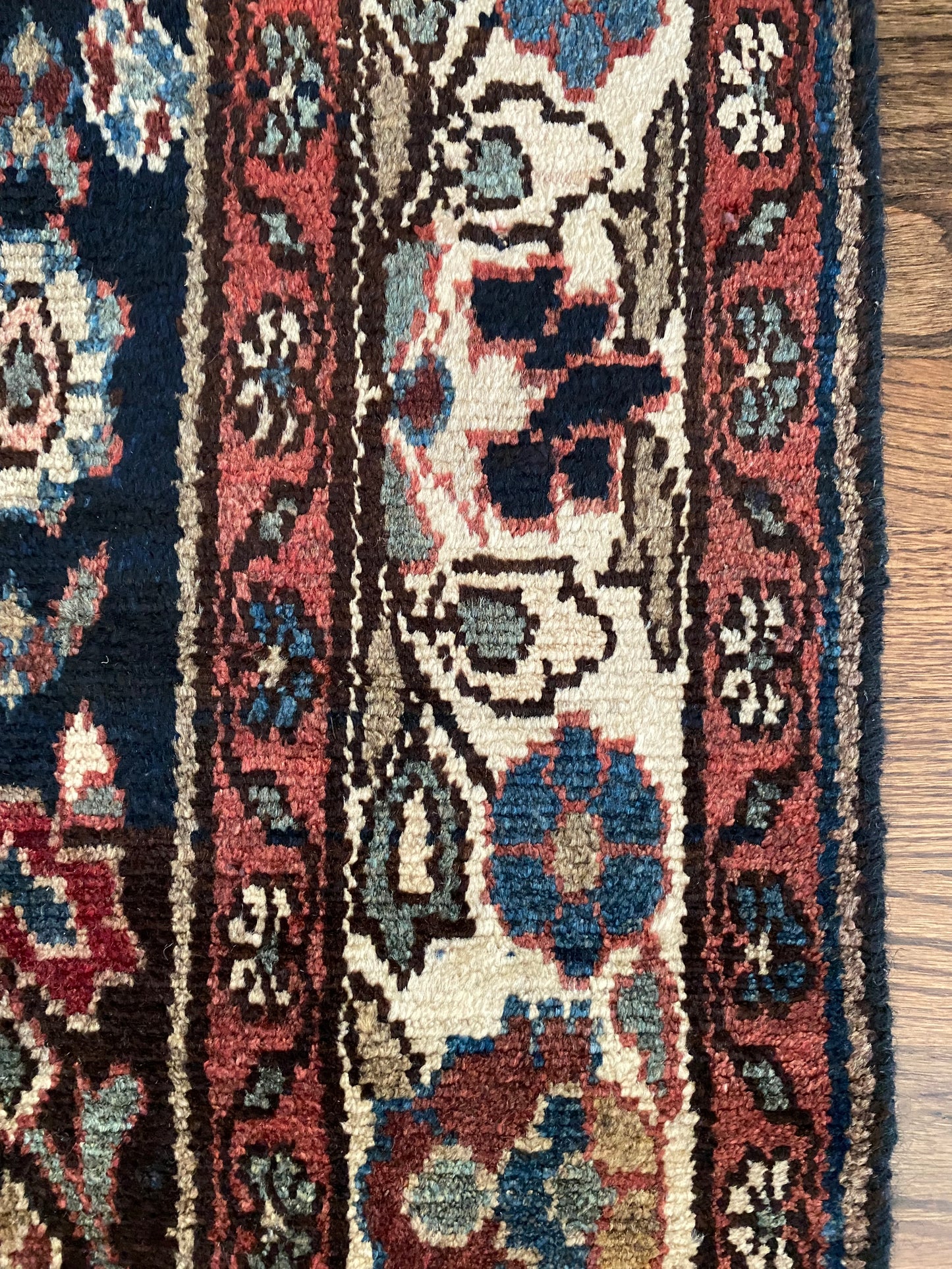 Malayer runner border detail rich tones vintage wool