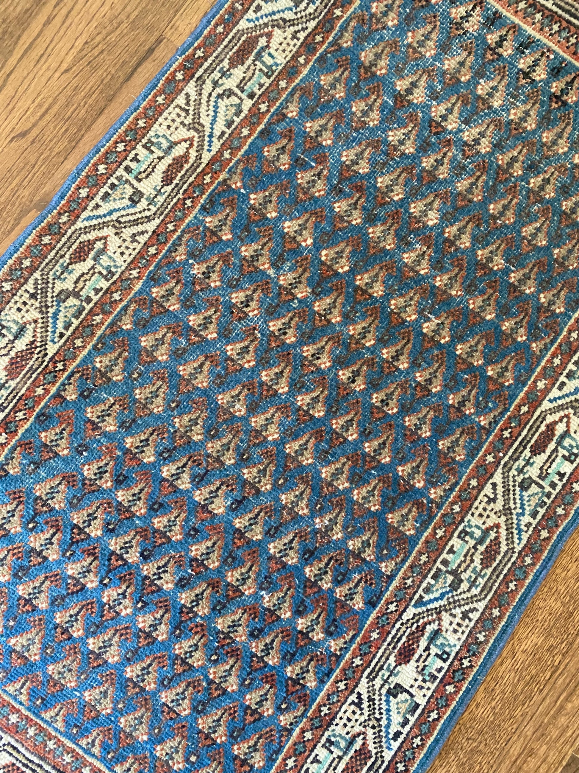 Boteh pattern rug border detail vintage wool