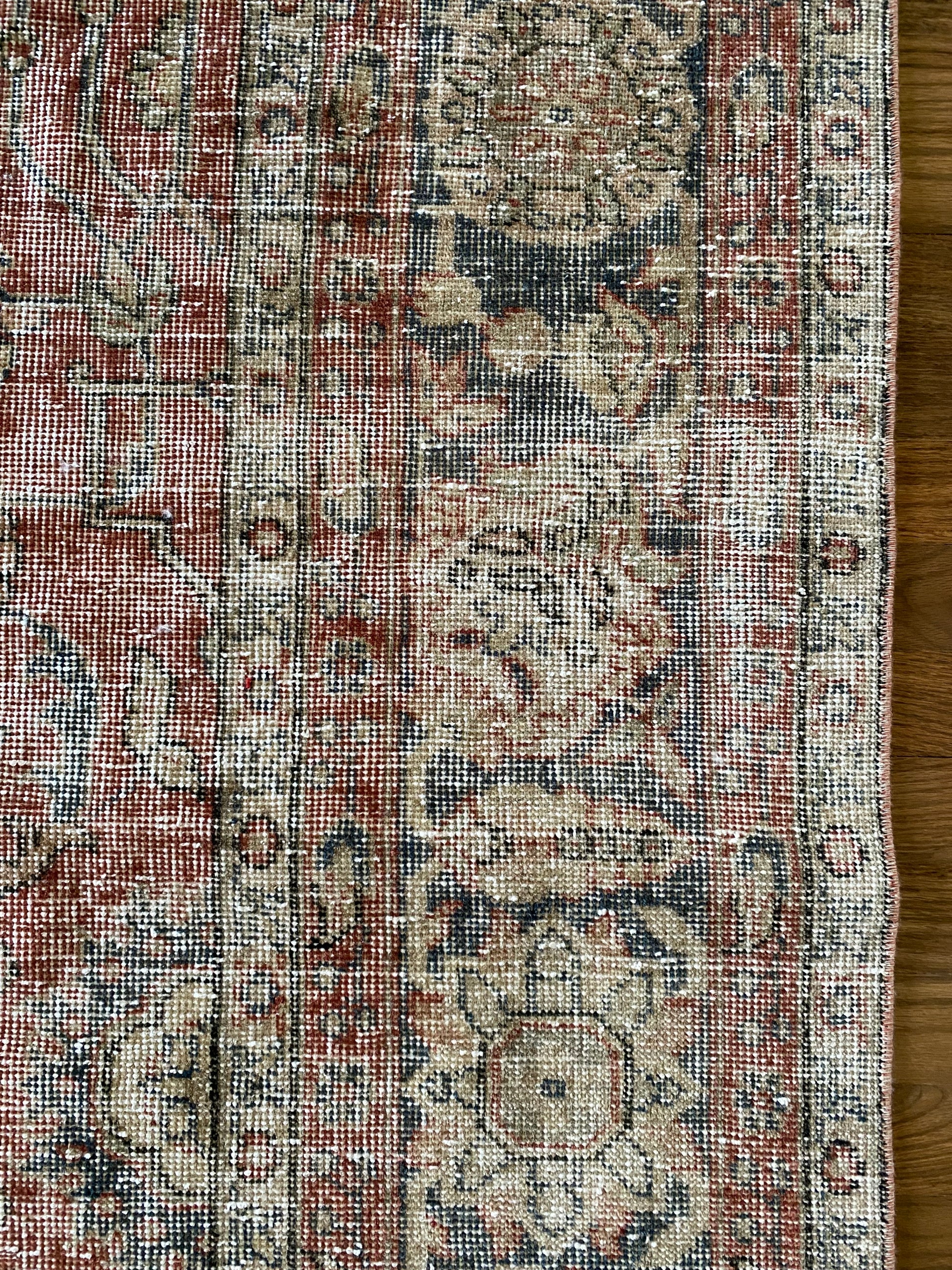 Antique style Turkish rug border detail 8x10.