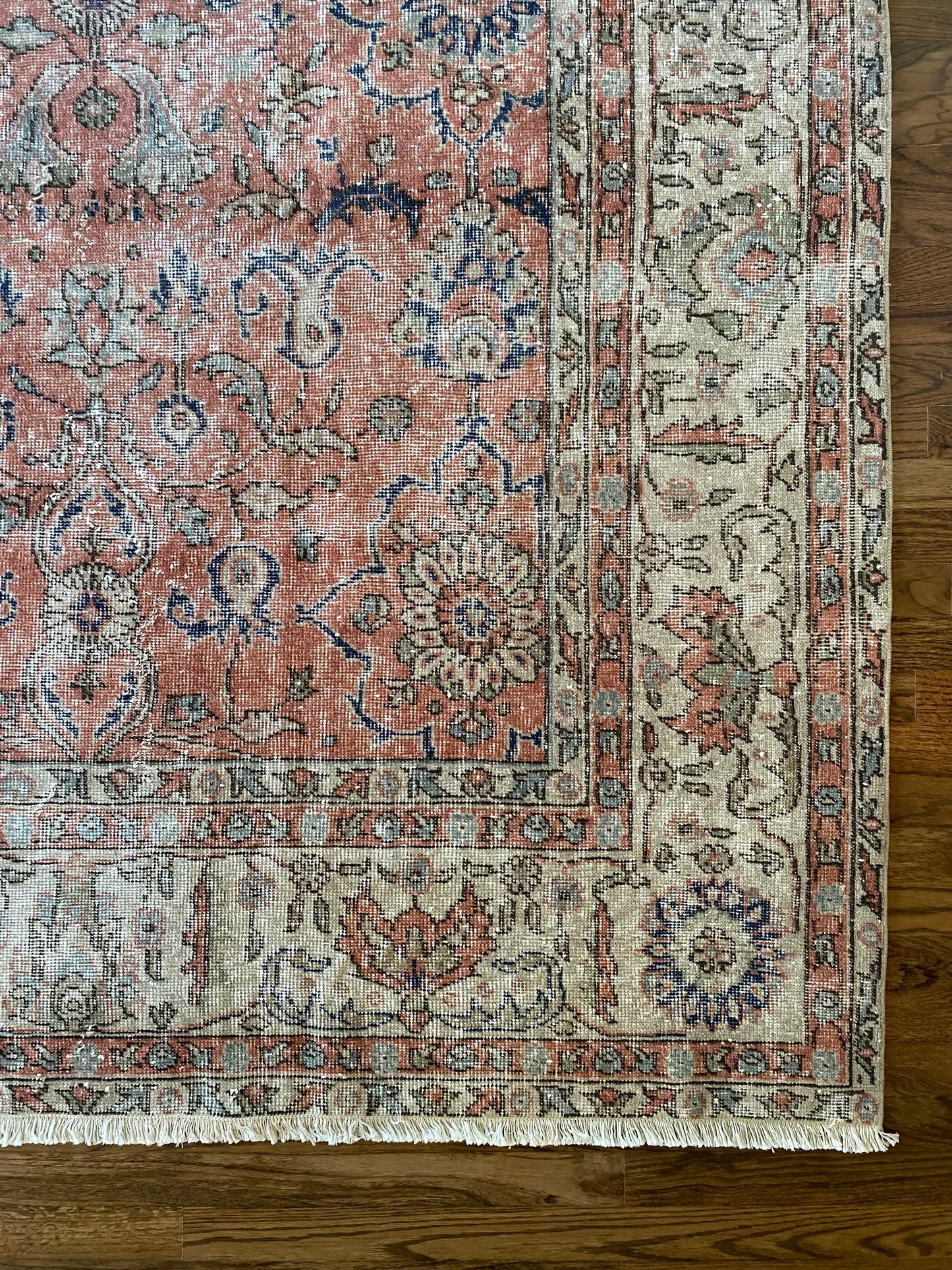 Vintage Turkish Wool Area Rug 8’5”x12’ – Hand-Knotted Salmon Floral Rug | Olivia