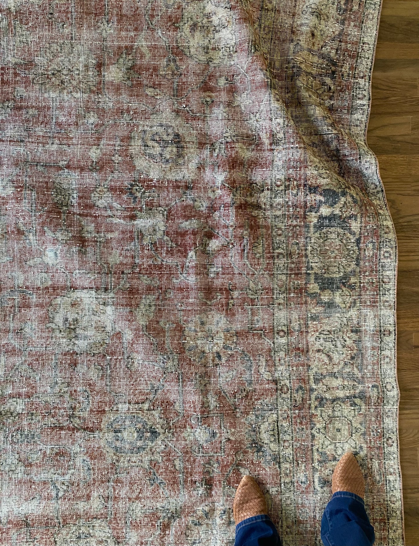 One-of-a-kind Turkish area rug natural light view. 