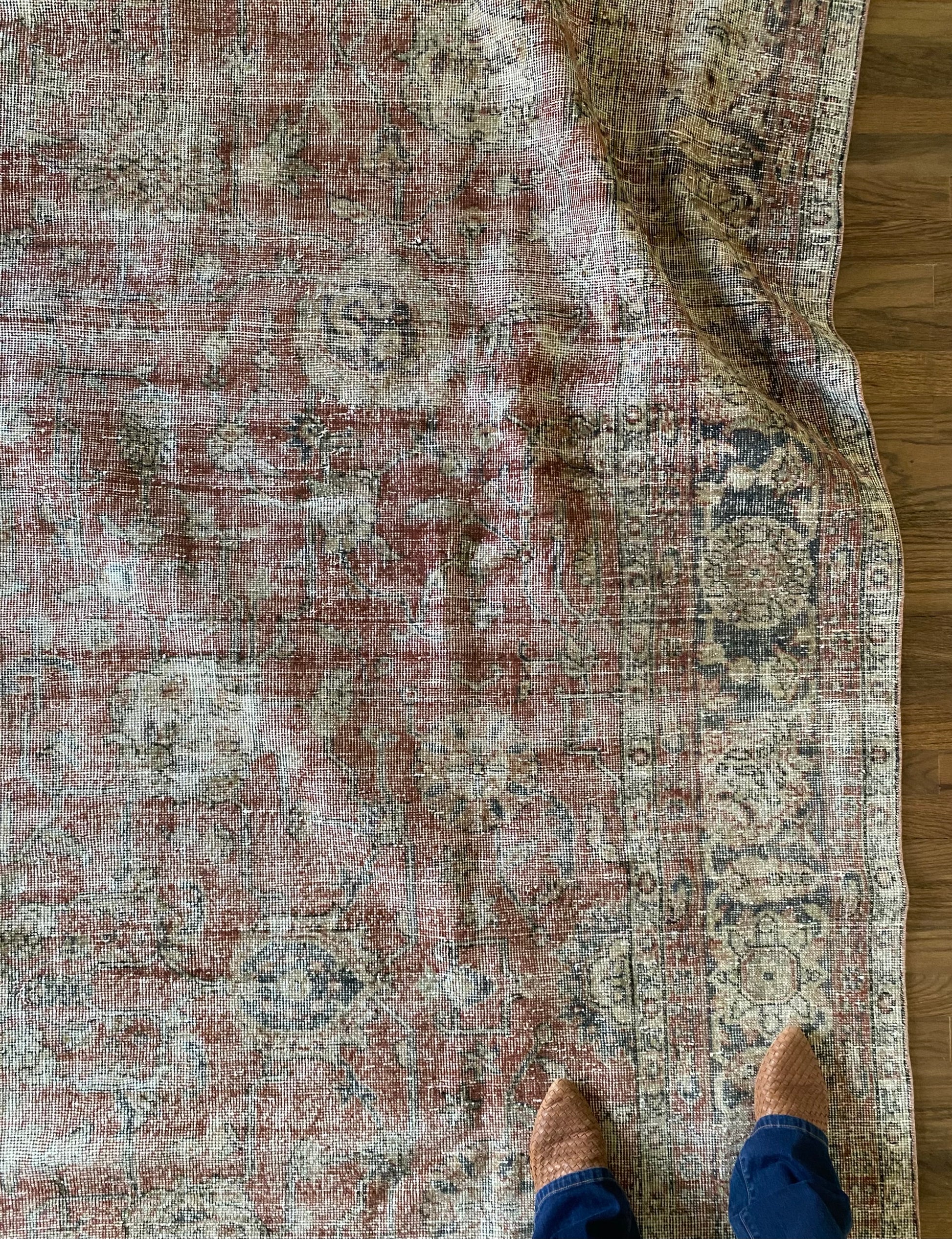 One-of-a-kind Turkish area rug natural light view. 