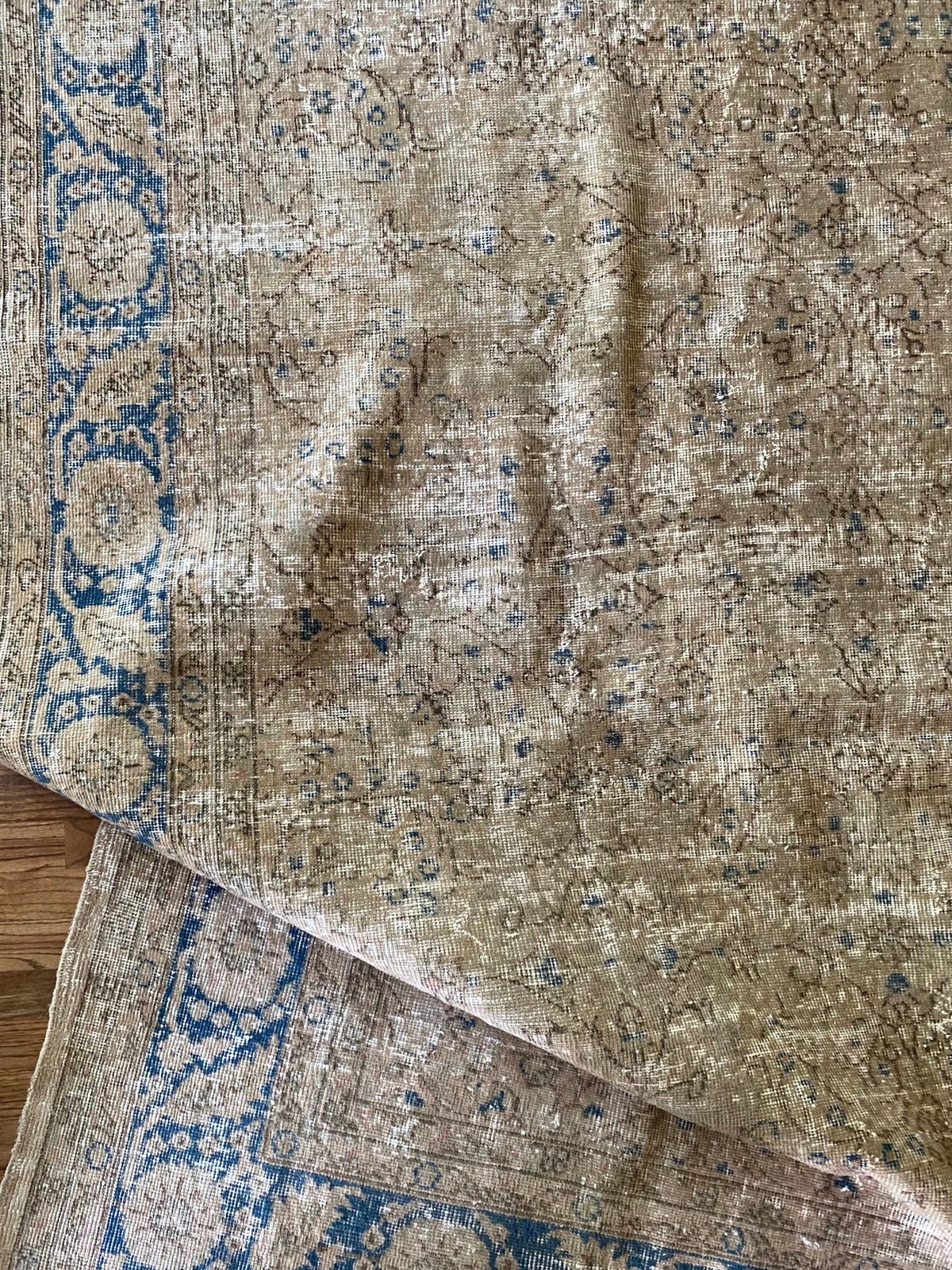 Vintage Turkish Wool Area Rug 9’7”x13’– Hand-Knotted Neutral and Blue Rug | Penny