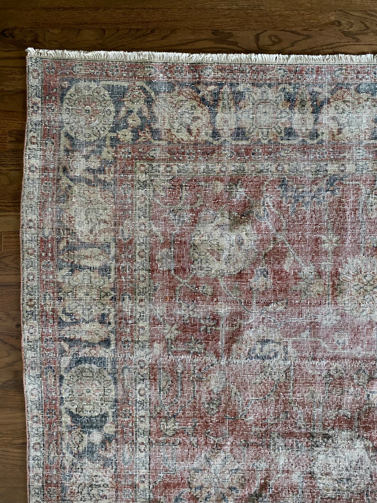 Vintage Turkish Wool Area Rug 8’x10’6" – Hand-Knotted Muted Red Floral Rug | Valerie