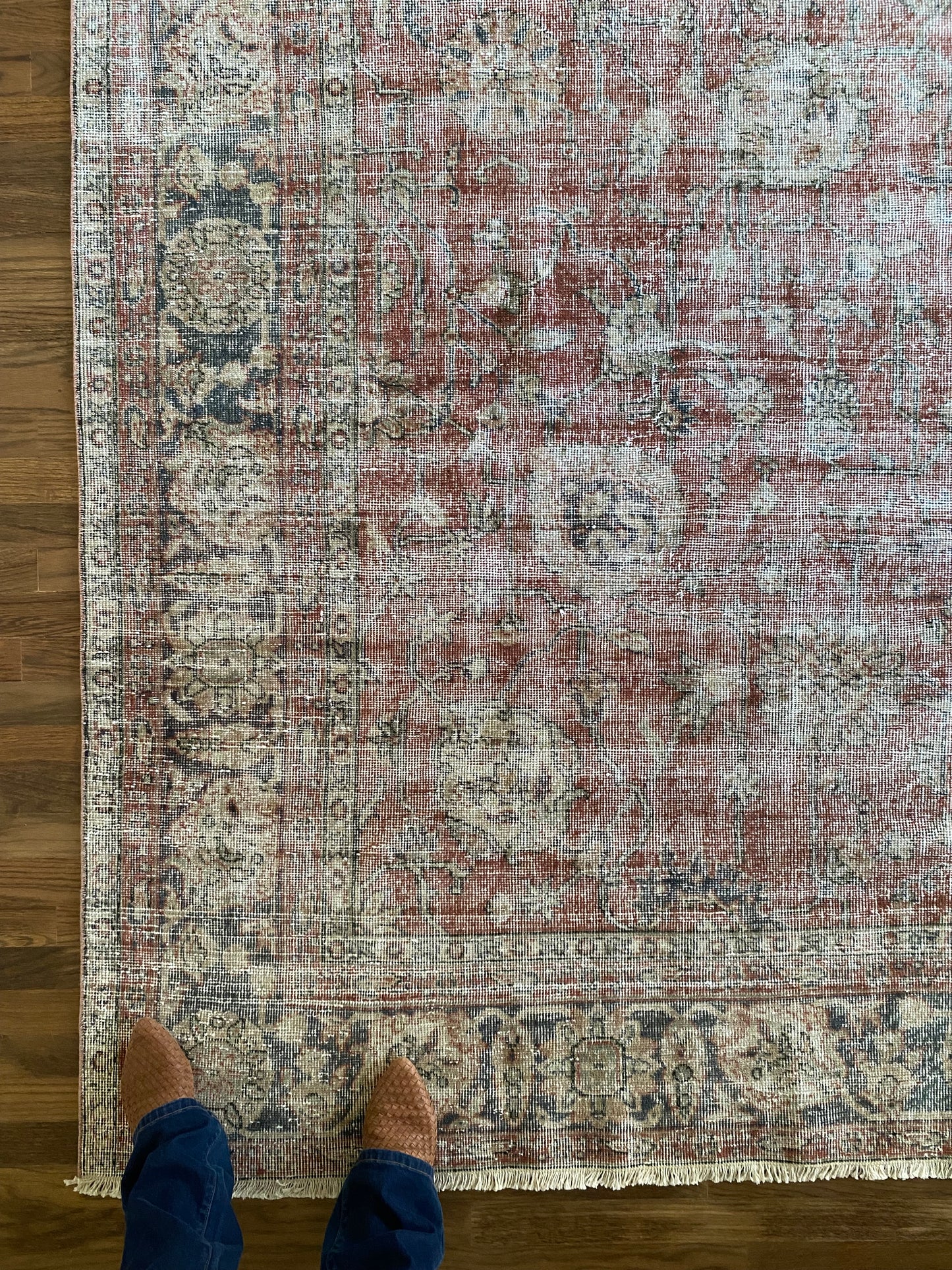 Vintage Turkish Wool Area Rug 8’x10’6" – Hand-Knotted Muted Red Floral Rug | Valerie