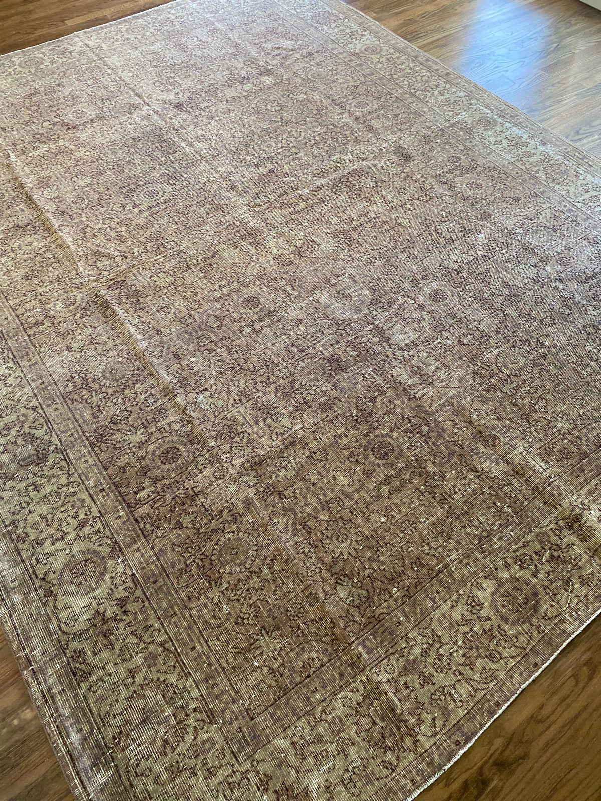 Vintage Turkish Wool Area Rug 8’x10’6" – Hand-Knotted Clay Floral Rug | Monica