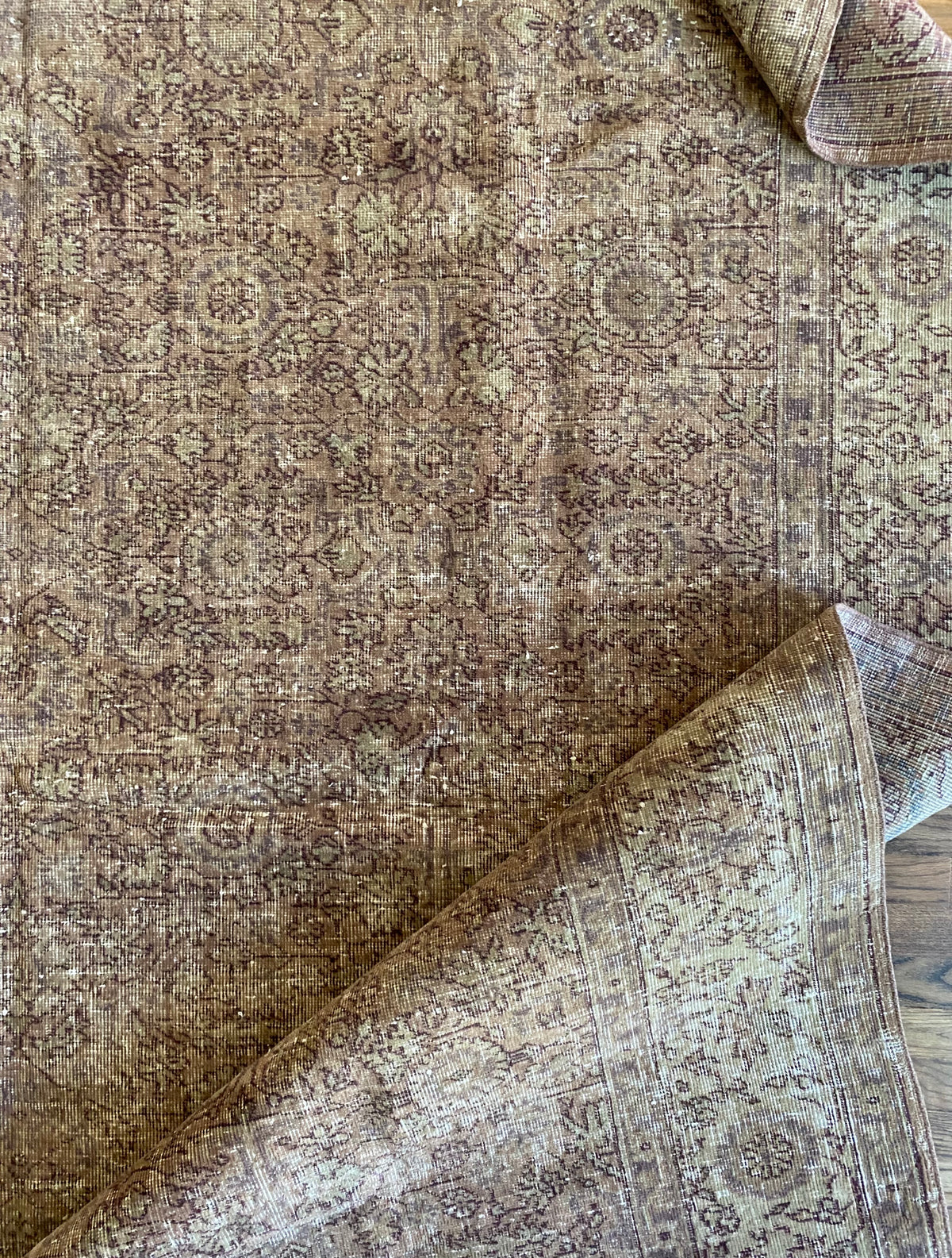 Vintage Turkish Wool Area Rug 8’x10’6" – Hand-Knotted Clay Floral Rug | Monica