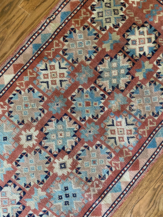 Persian geometric rug 2x4 hand knotted wool