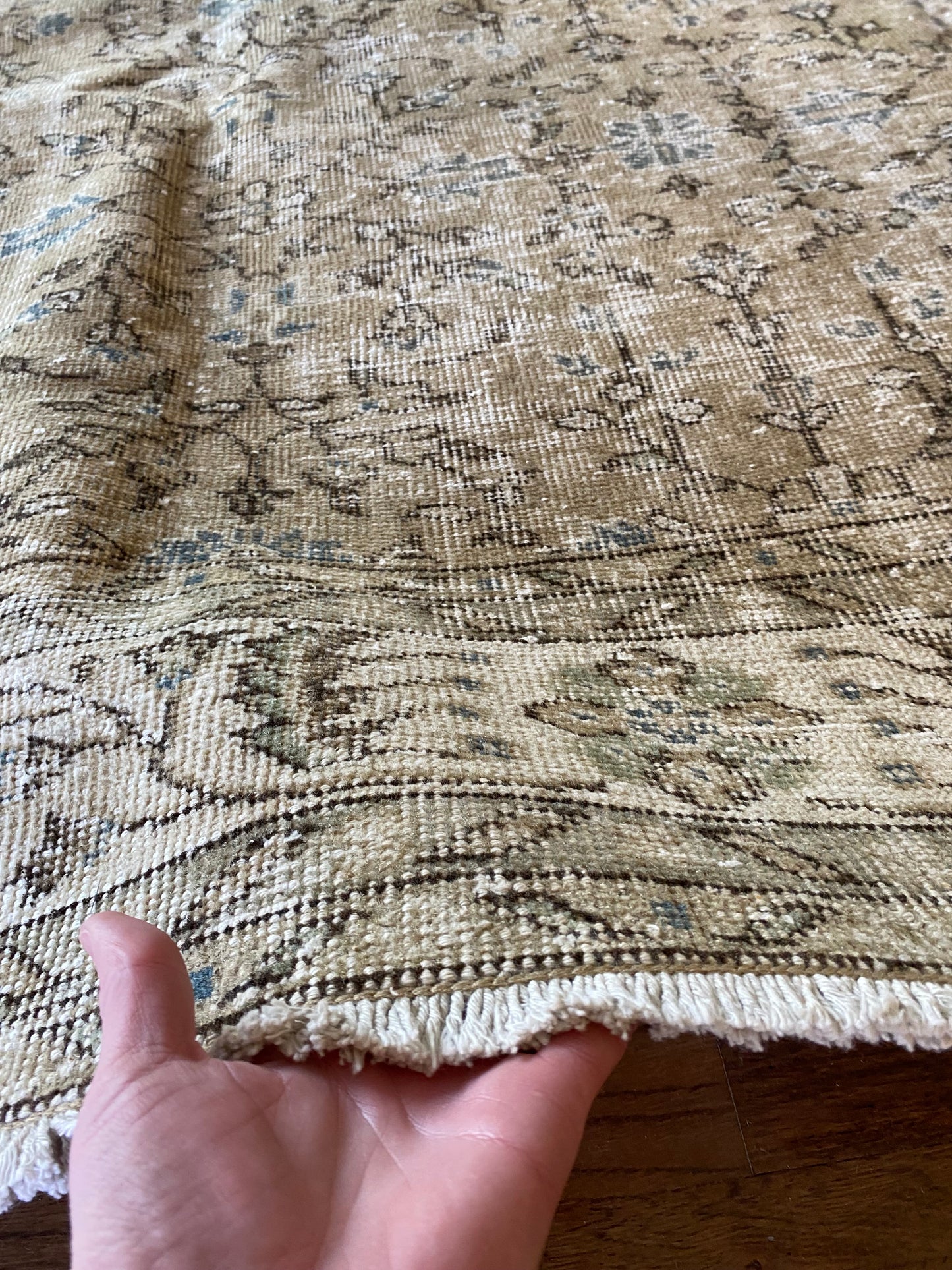 Vintage Turkish Wool Area Rug 7’9”x10’9.5” – Hand-Knotted Neutral Allover Pattern Rug | Hannah