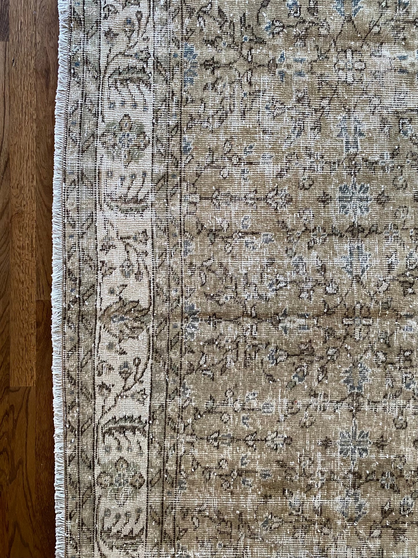 Vintage Turkish Wool Area Rug 7’9”x10’9.5” – Hand-Knotted Neutral Allover Pattern Rug | Hannah