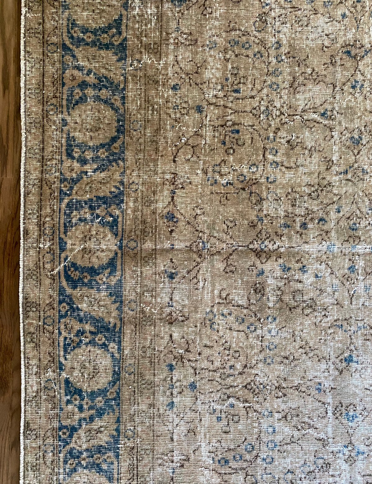 Vintage Turkish Wool Area Rug 9’7”x13’– Hand-Knotted Neutral and Blue Rug | Penny