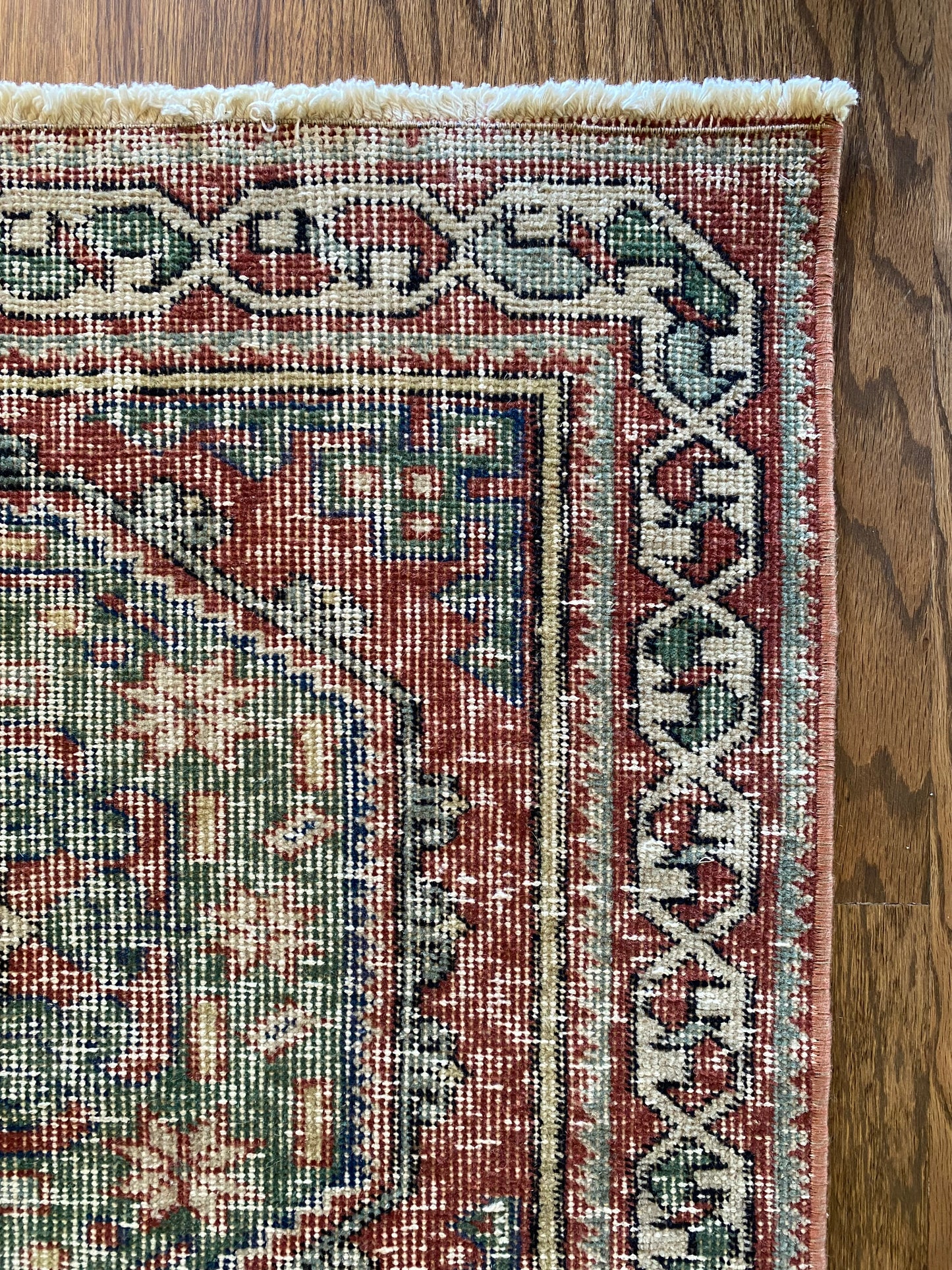 Vintage Turkish Wool Runner 2’6"x11’5" – Hand-Knotted Faded Red & Green Geometric Runner | Georgia