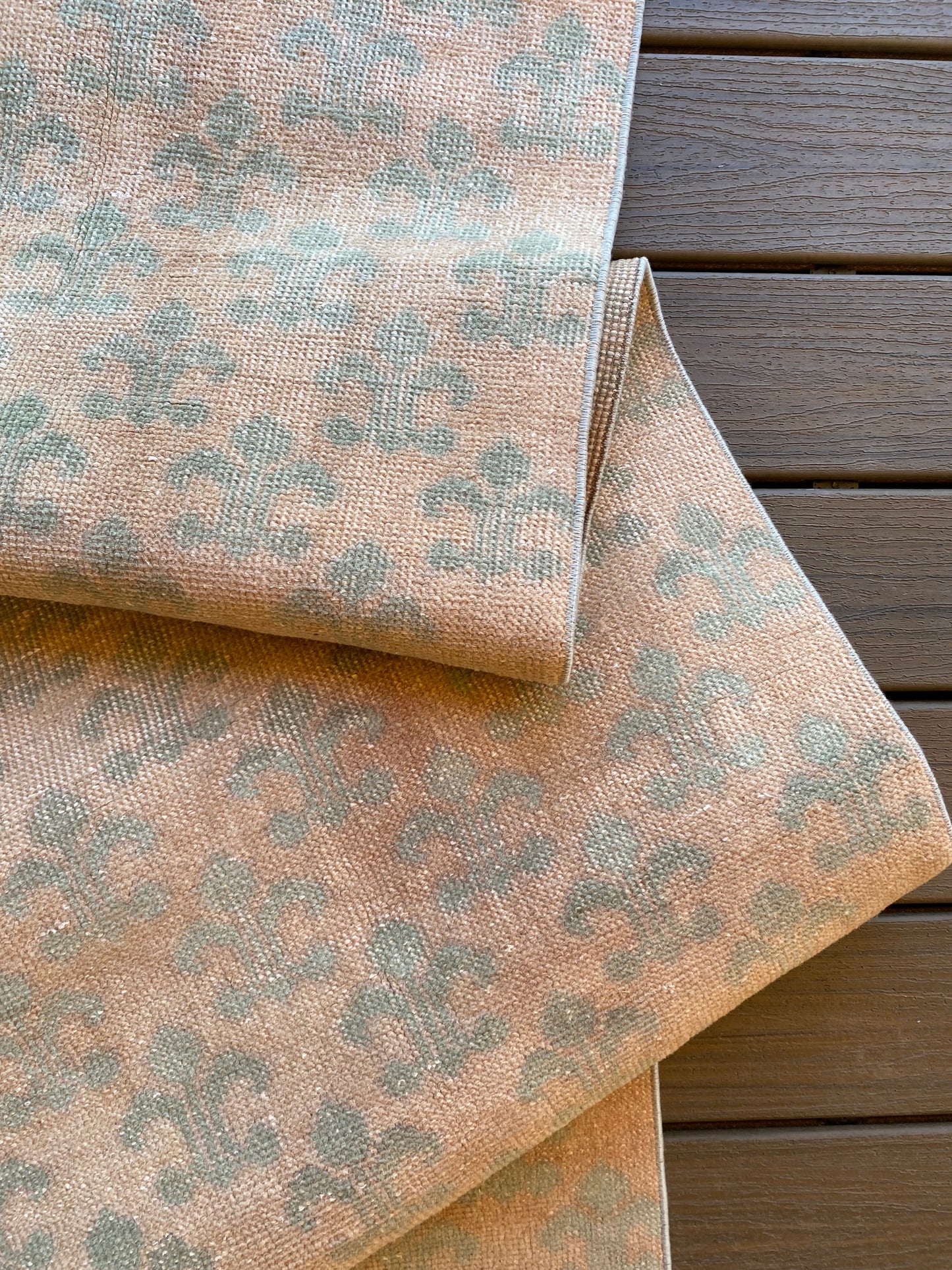 Vintage Turkish Wool Runner 2’3 x 8’10 – Hand-Knotted Peach & Sea Foam Green Runner | Sofia
