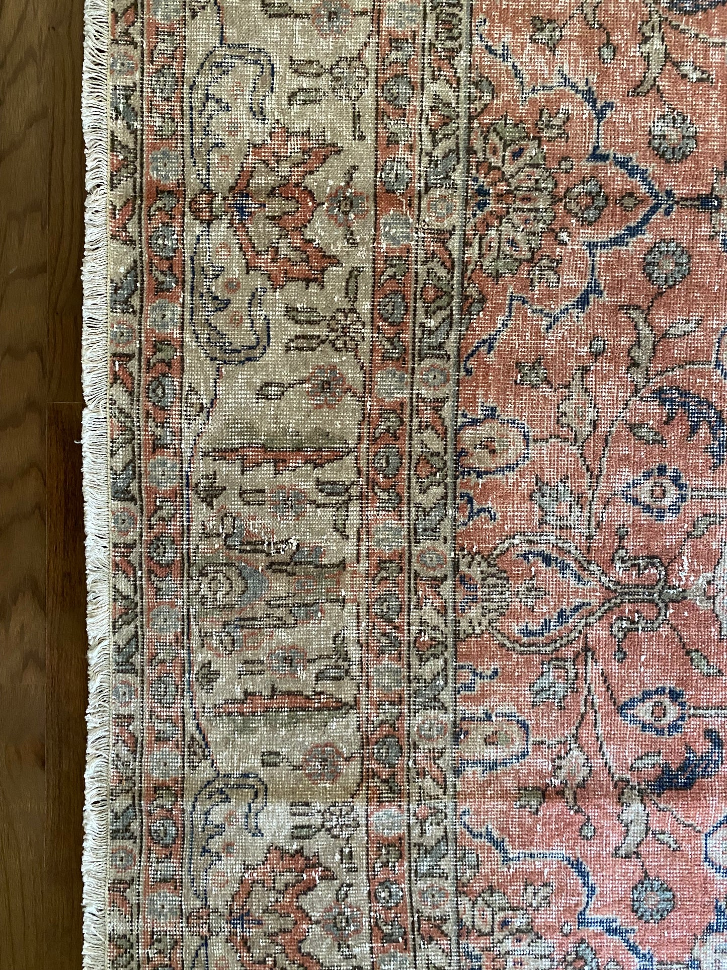 Vintage Turkish Wool Area Rug 8’5”x12’ – Hand-Knotted Salmon Floral Rug | Olivia