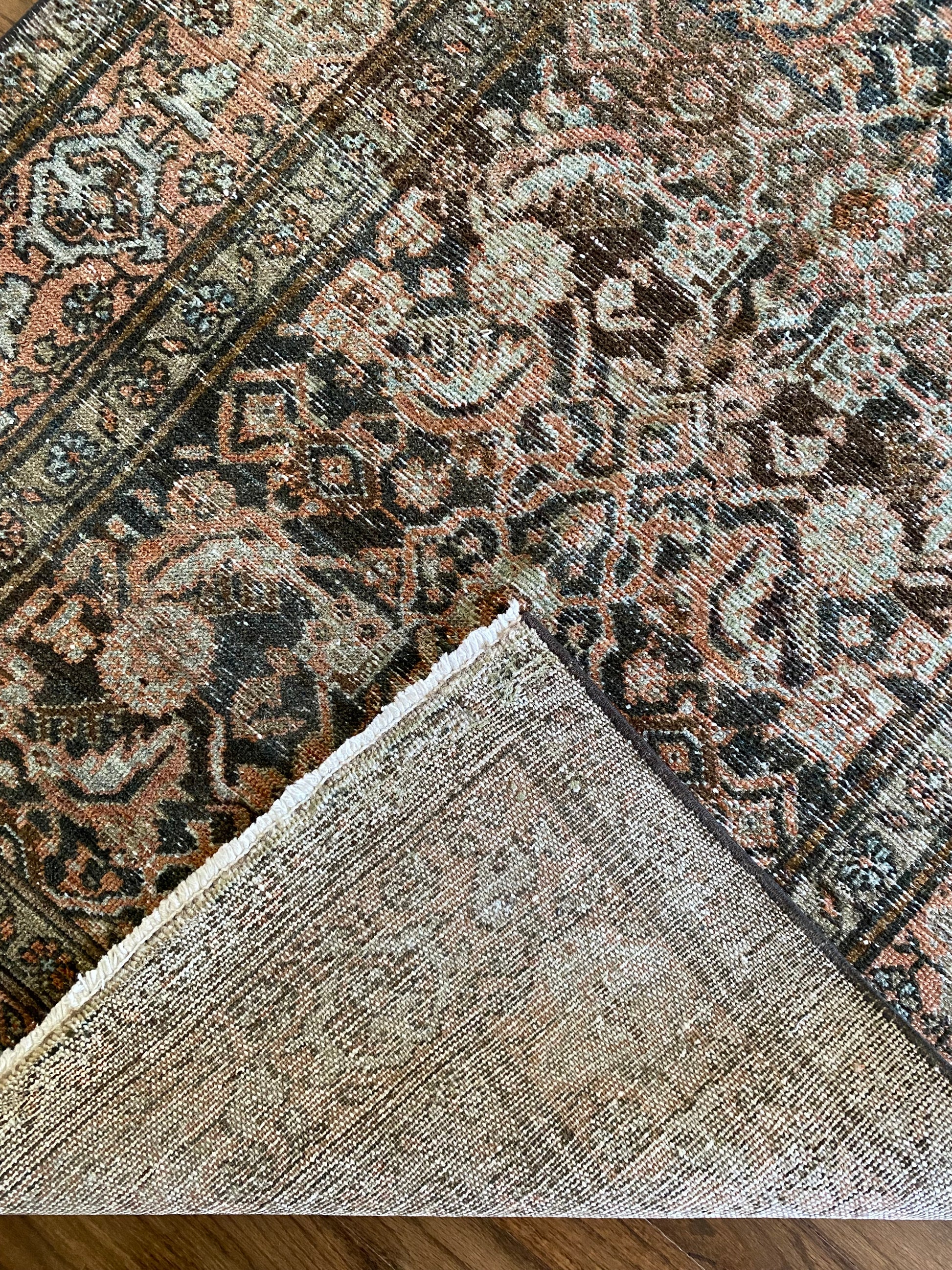 Hand knotted wool runner backing and pile detail