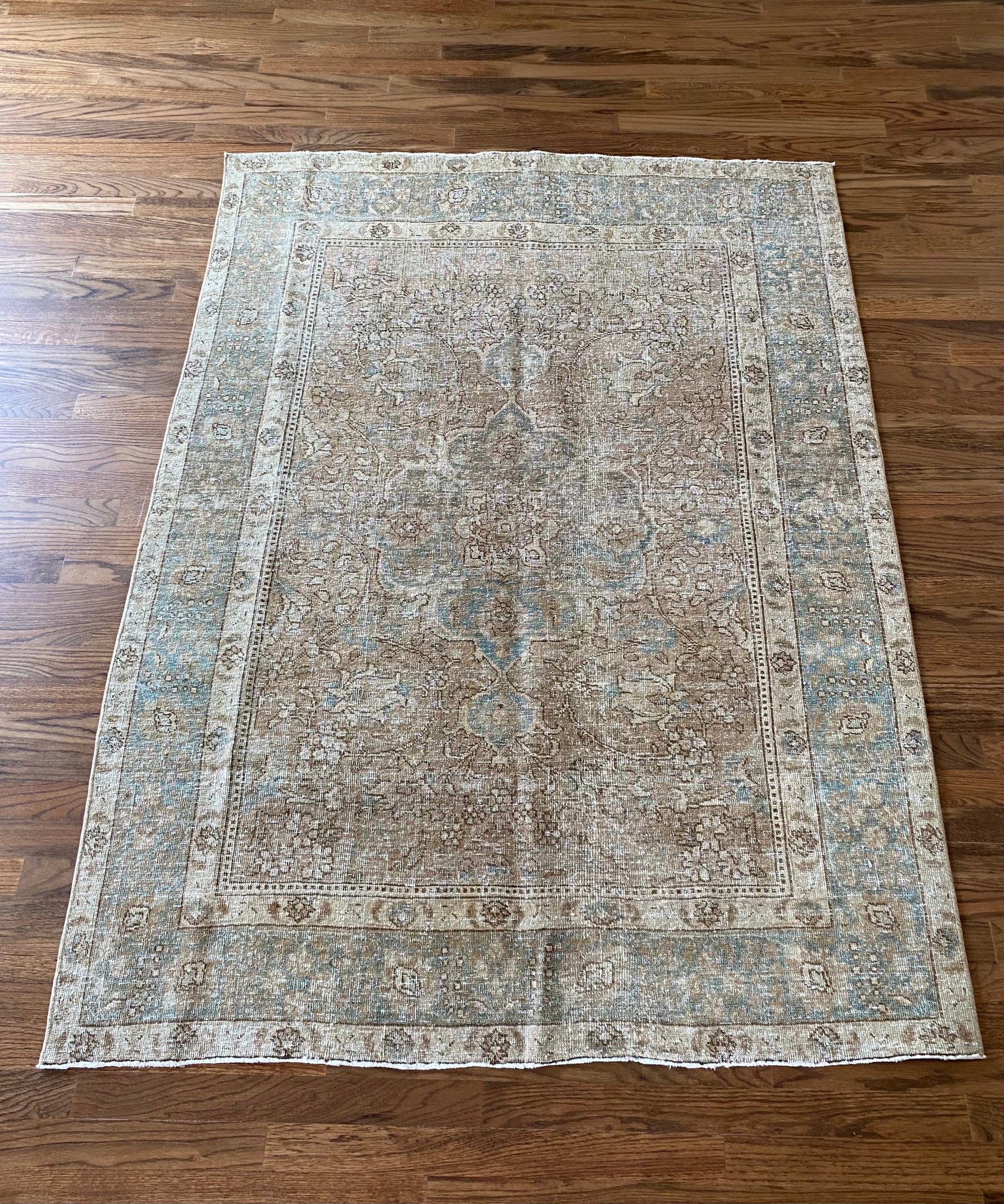 Antique Tabriz rug 4x6 neutral Persian scatter rug full view