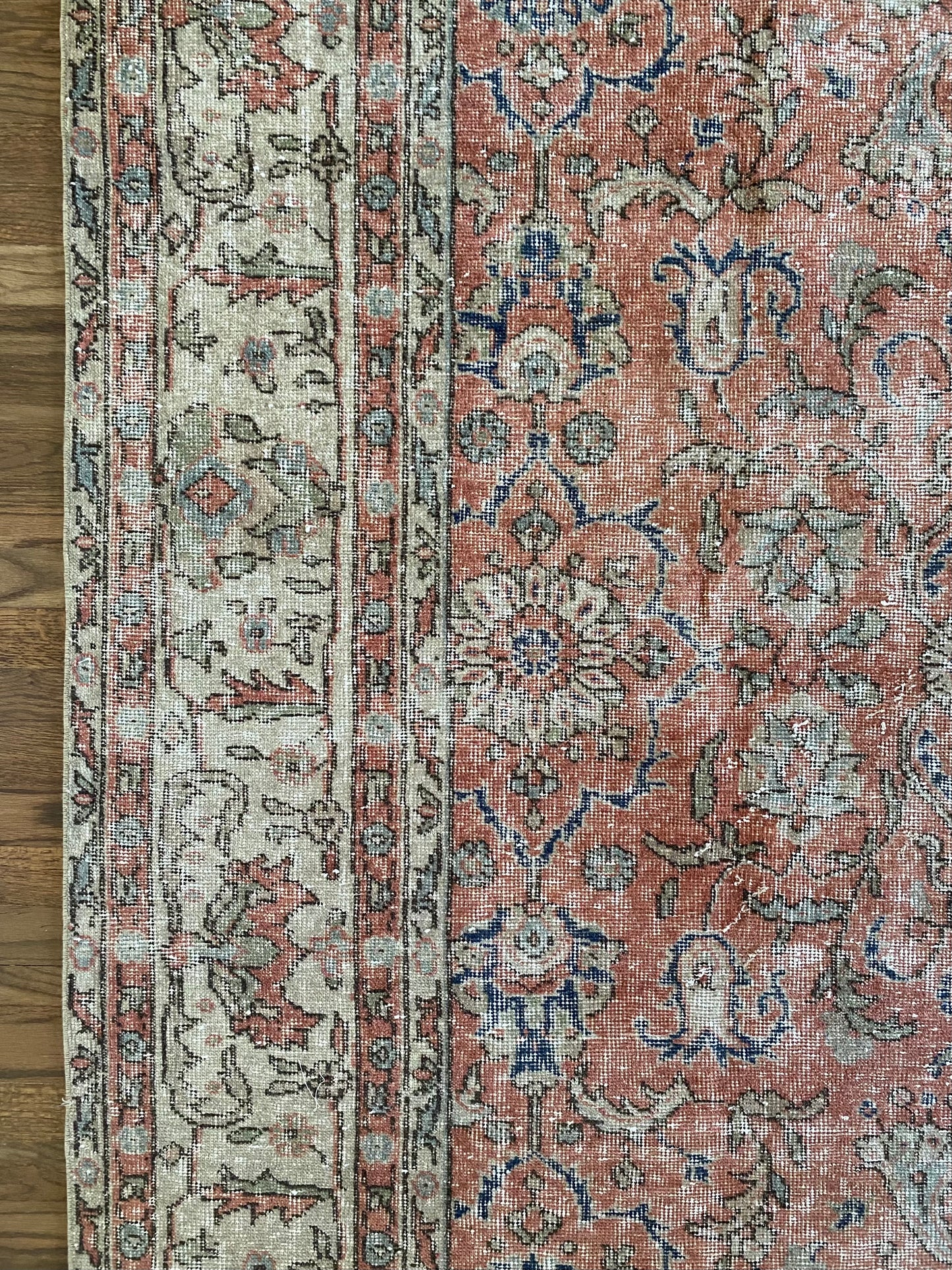 Vintage Turkish Wool Area Rug 8’5”x12’ – Hand-Knotted Salmon Floral Rug | Olivia