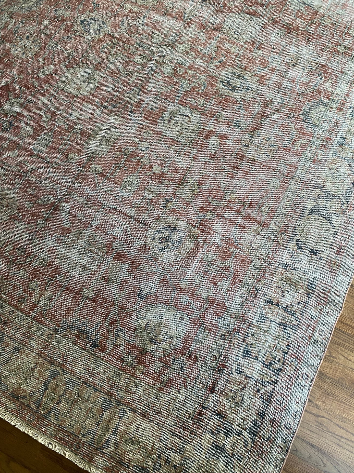 Vintage Turkish Wool Area Rug 8’x10’6" – Hand-Knotted Muted Red Floral Rug | Valerie