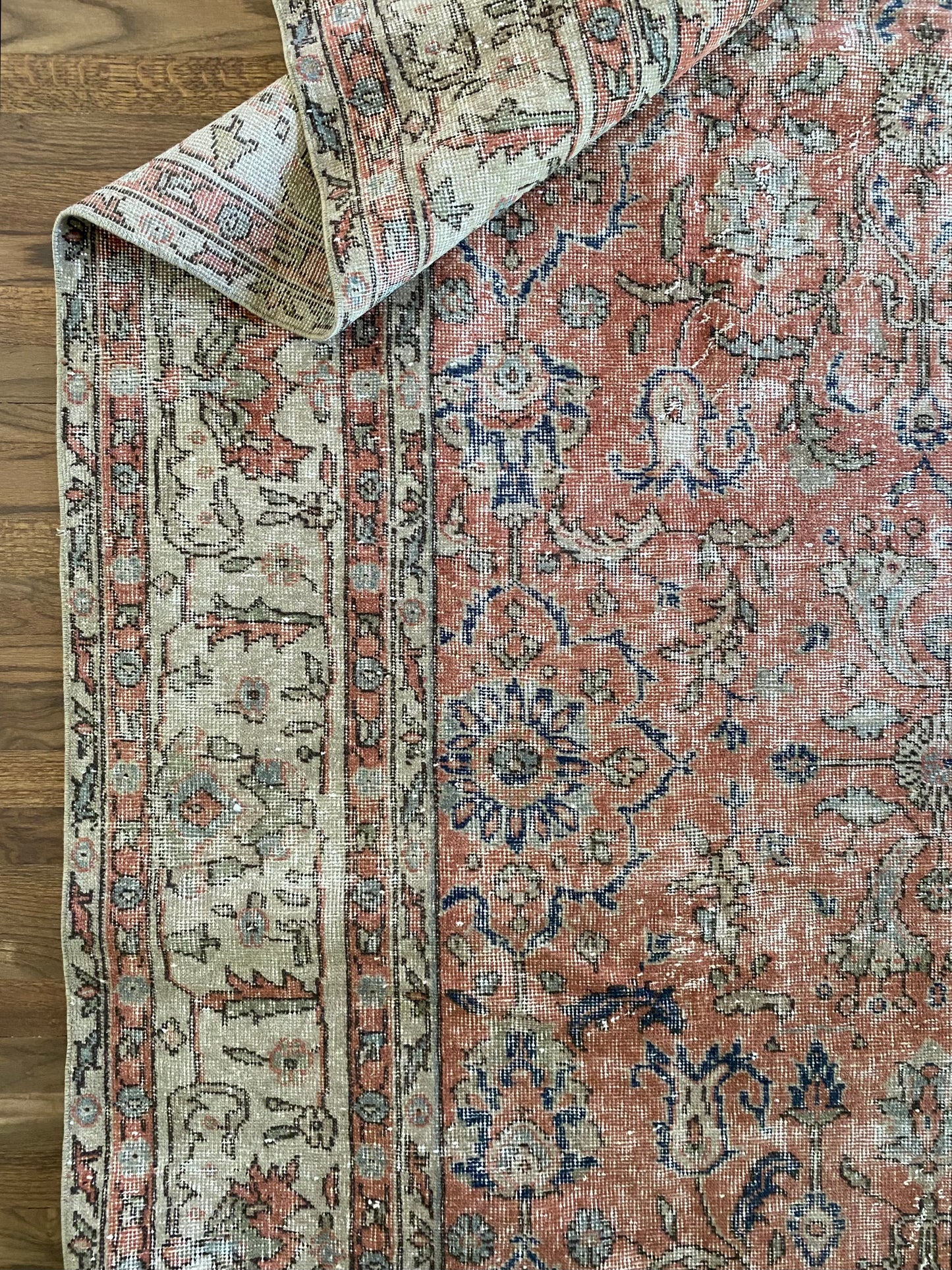 Vintage Turkish Wool Area Rug 8’5”x12’ – Hand-Knotted Salmon Floral Rug | Olivia