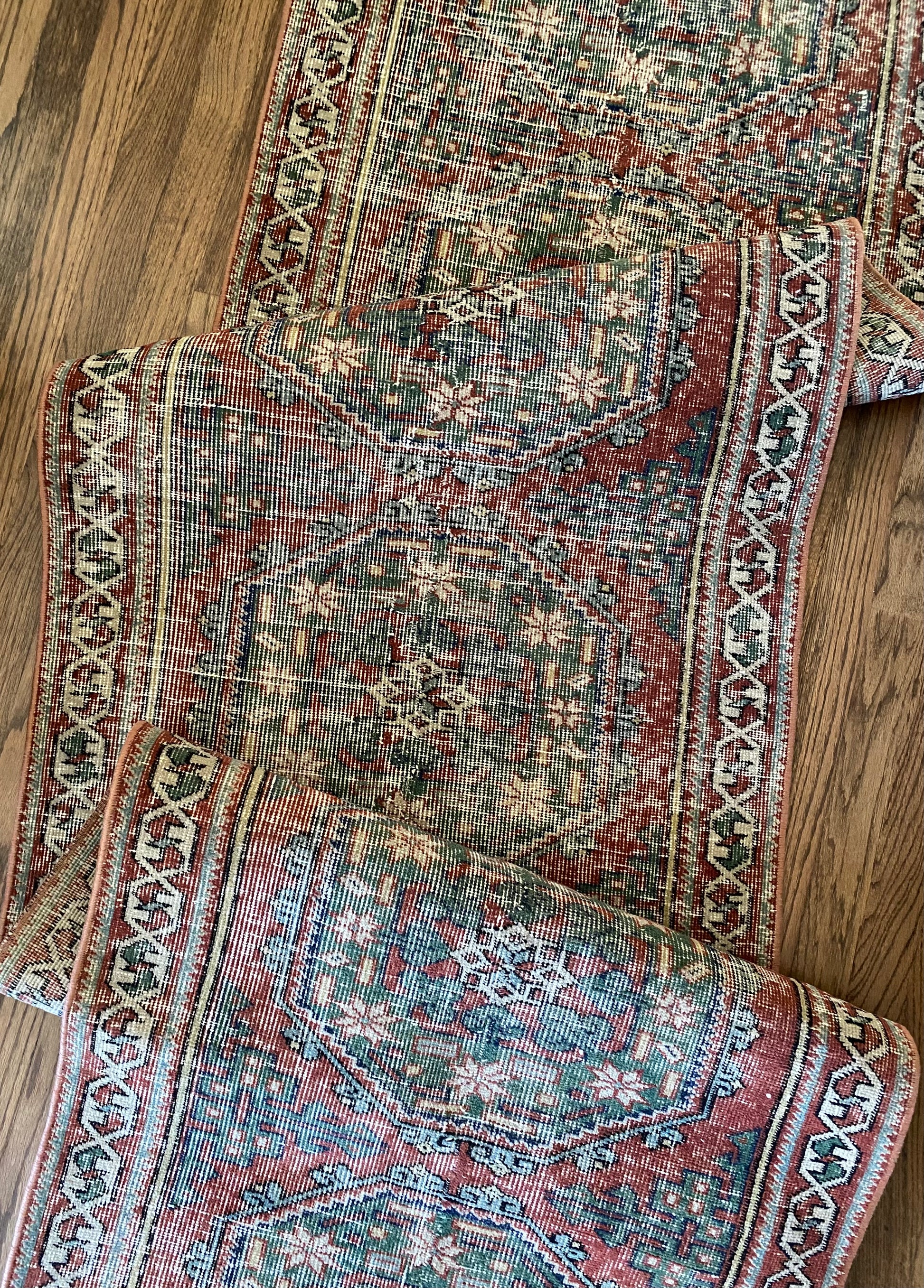 One of a kind runner rug faded tones natural light