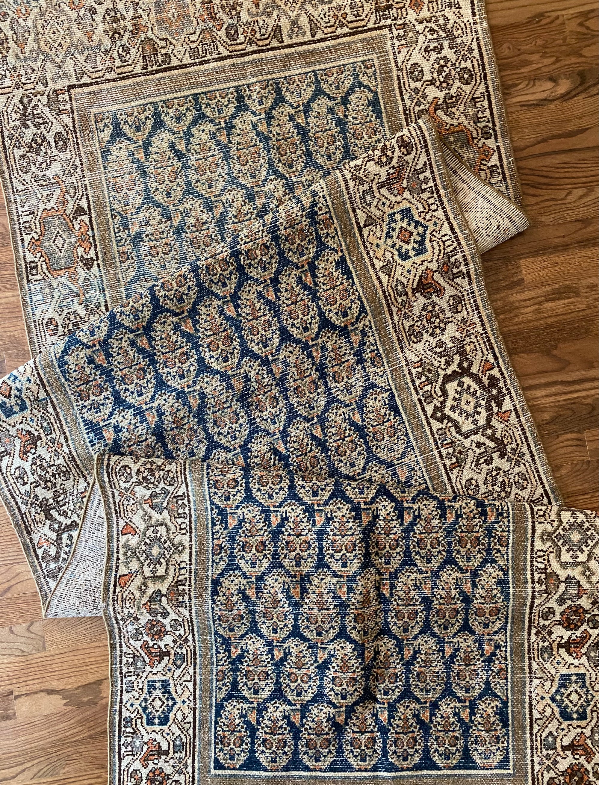 One of a kind Persian runner blue palette natural light